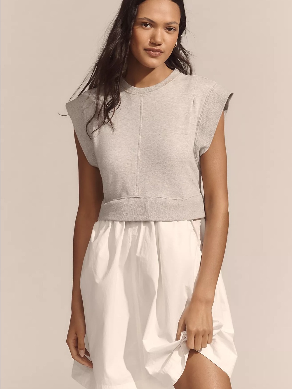 Anthropologie- Daily Practice Gray Sweatshirt Bubble Hem Dress w Open Back - Med